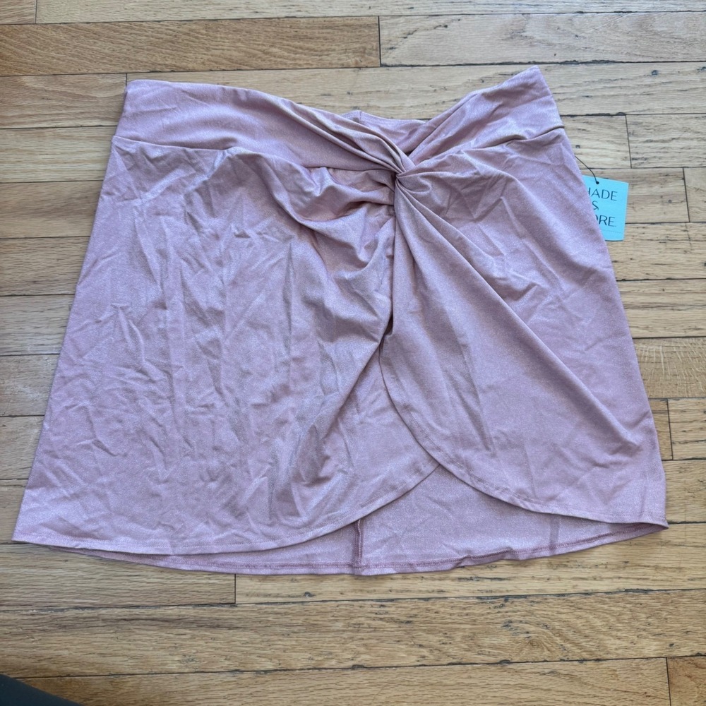 Shade & Shore Pink Metallic Twist Front Swim Skirt Cover Up XL 16 New